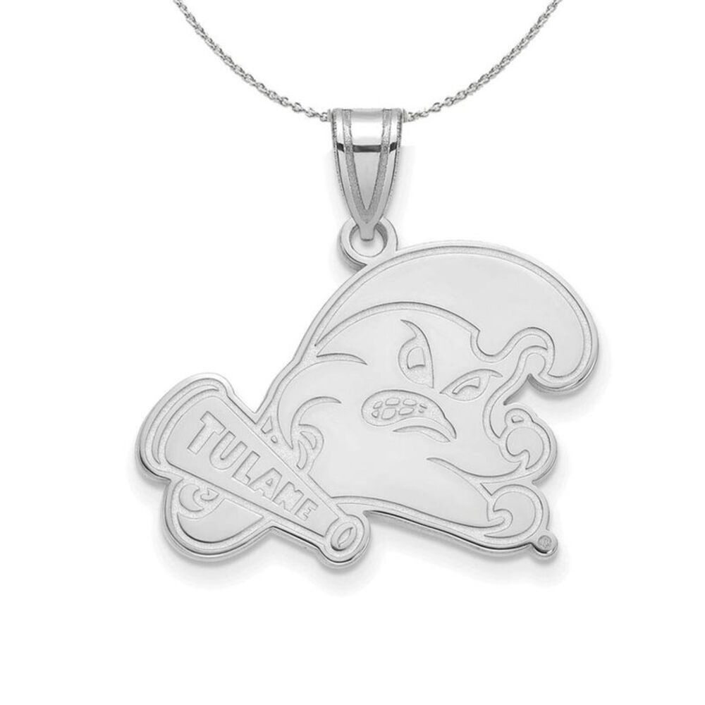 Sterling Silver Tulane U. Small Pendant Necklace - 24 Inch